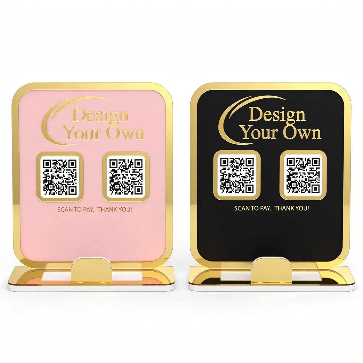 Custom QR Code Scan to Pay Stand with Business Card Holder – Luxury Gold Acrylic | DYO