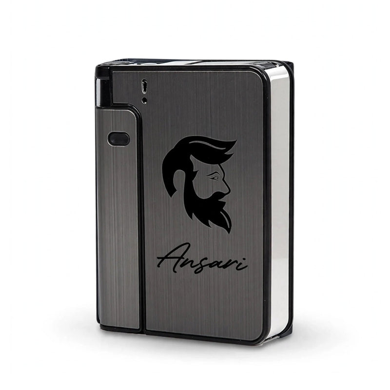 Custom Name Cigarette Case with USB Lighter – Personalized Engraved Logo