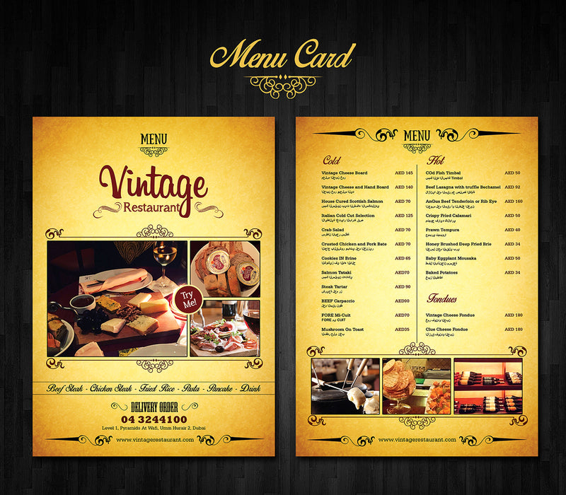 DYO Custom Menu Card For Hotels and Restaurants
