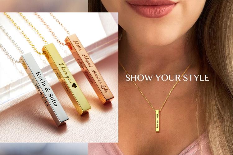 Personalized 3D Bar Necklace, Custom Engraved Top Quality 3D Bar Necklace