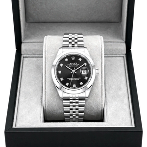 Midnight Diamond Luxury Black Dial Silver Watch for Men with Gift Box