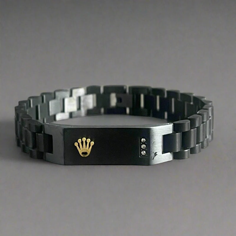 Design Your Own Name Engraved Good Quality Rolex Bracelet - Black