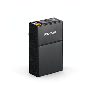 Pop-Up Cigarette Case with Electric Lighter – Black Square Button Model