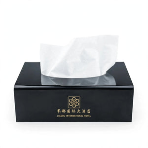 Customized Black Acrylic Tissue Box Holder – Personalized Gold Logo | Luxury Glossy Tissue & Napkin Box
