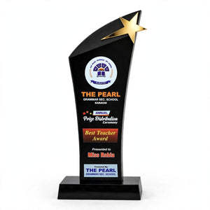 Premium Black Acrylic Gold Star Trophy – Custom Teacher & School Award Shield | Pakistan