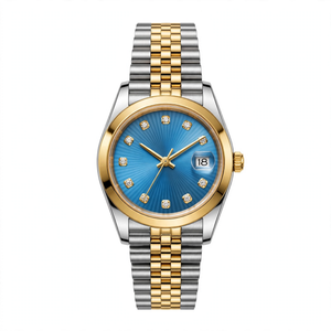 Ocean Blue Diamond Dial Luxury Two-Tone Gold & Silver Stainless Steel Date Watch with Jubilee Chain – Premium Gift Box