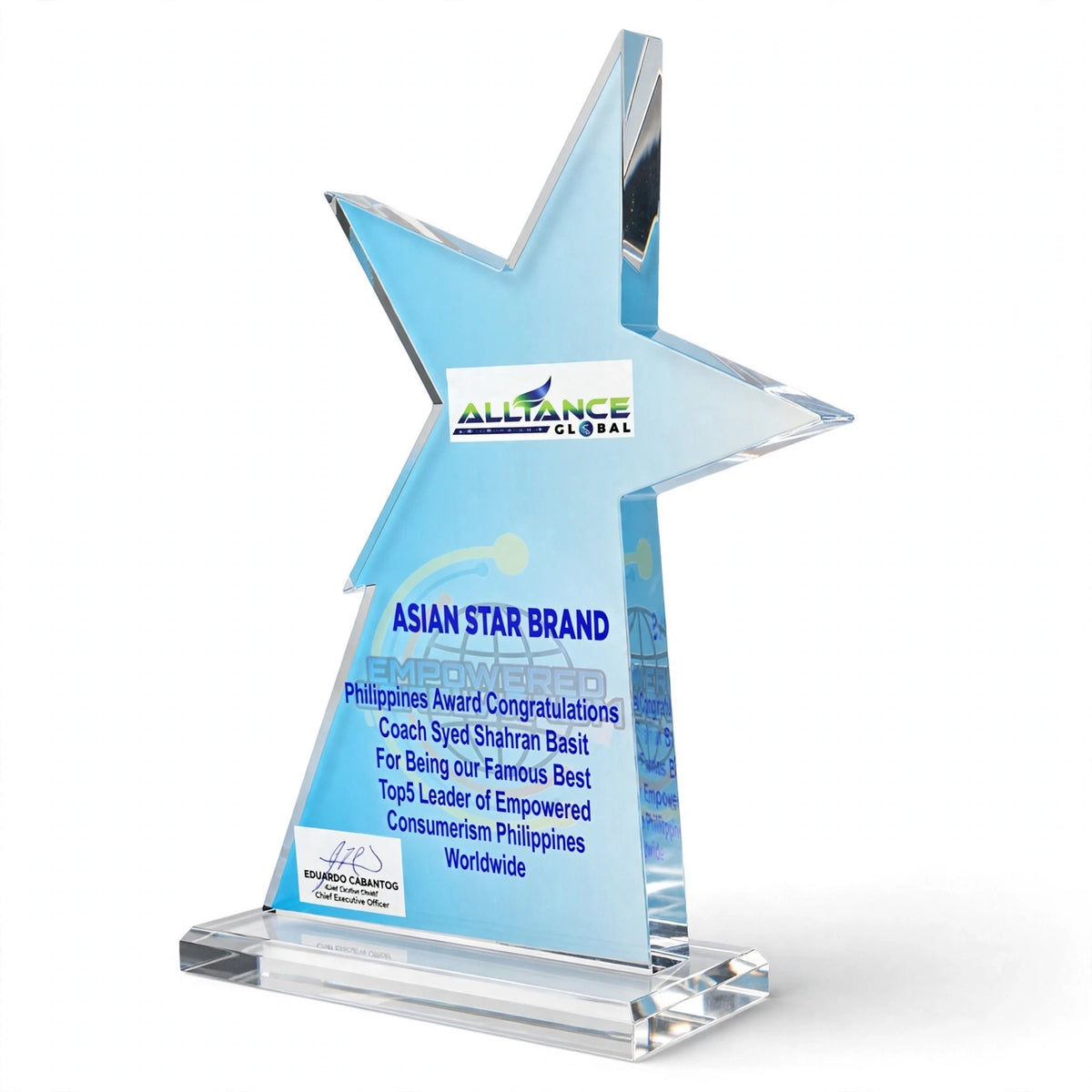 Personalized Acrylic Star Trophy 6MM – Custom Logo & Name Award | Pakistan