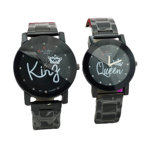 Customized Couple Metal Chain Hand Watches – Black Pair | Personalized His & Hers Watches with Stand