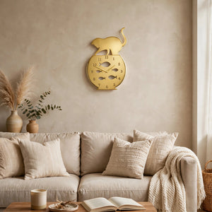 Fish Bowl & Cat 3D Acrylic Wall Clock – Unique Home Decor | Pakistan