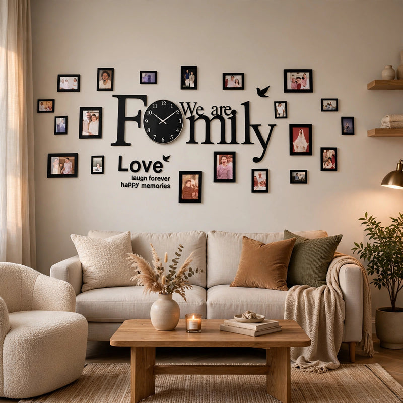 Wall Clock With Family Photo Frame - Artistic Design and High-Quality Clock with Protective Glass