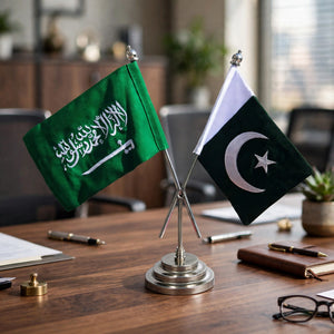 Customized Double Table Flag with Stand – Any Two Country Flags | Crossed Flags for Office & Conference Table Decoration
