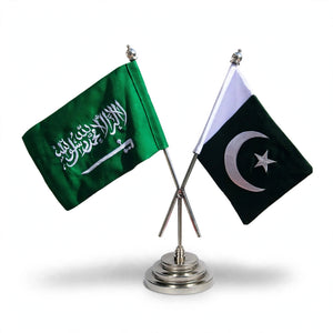 Customized Double Table Flag with Stand – Any Two Country Flags | Crossed Flags for Office & Conference Table Decoration