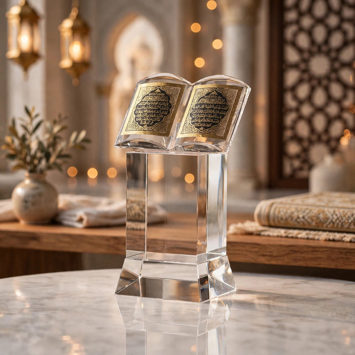 Personalized Islamic Crystal Quran Trophy with Gift Box – Arabic Calligraphy Award | Pakistan