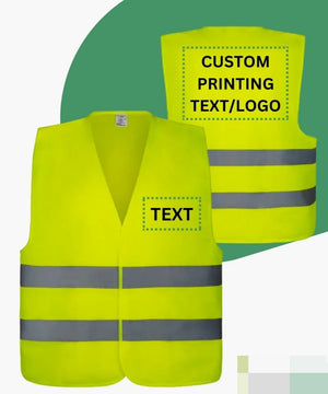 Custom Printed Hi-Vis Safety Vest – Yellow Reflective Work Vest with Text & Logo