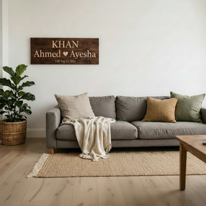 Customized Solid Wooden Engraved & 3D Family Name Sign | Personalized Couple Name & Established Date Wooden Wall Decor