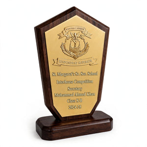 Personalized Acrylic Shield Trophy with Gold Metal Plate – 5x7 / 6x8 | Award Pakistan