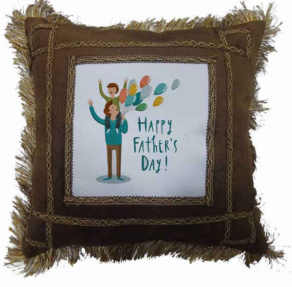 Happy Father's Day Fancy Brown Gift Cushion