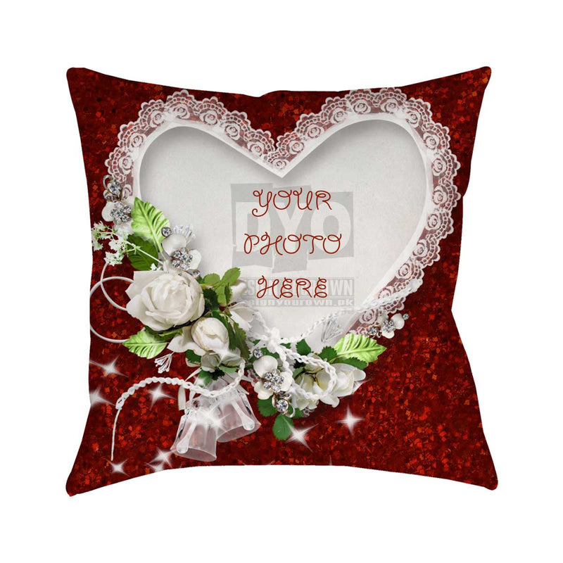White Roses and Heart Wedding Gift Personalized Cushion