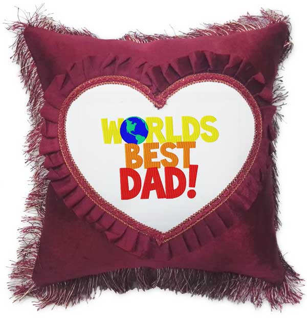 Worlds Best Dad Fancy Red Heart Gift Cushion