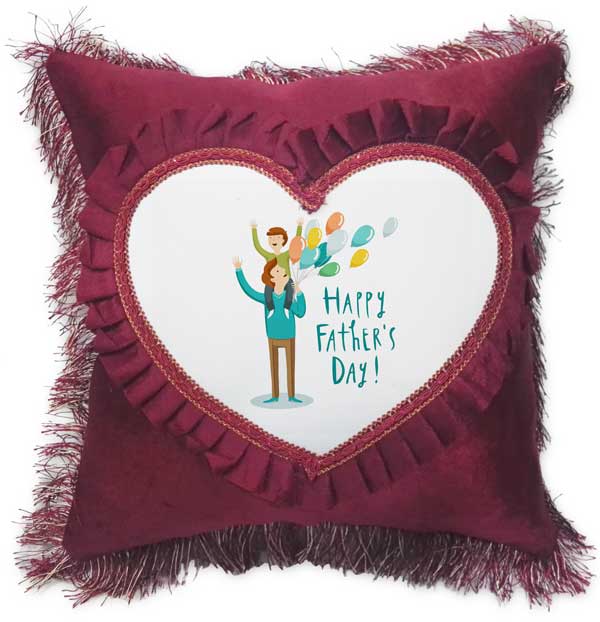 Happy Father's Day Fancy Red Heart Gift Cushion