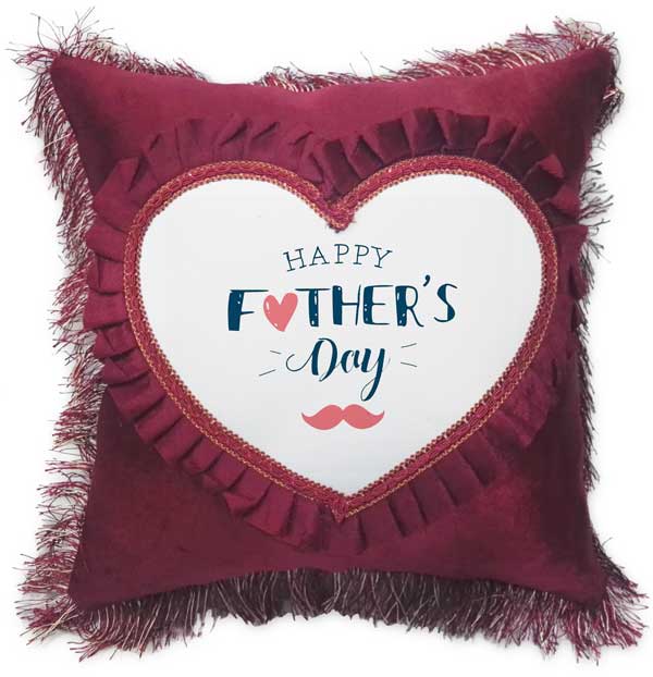 Happy Father's Day Fancy Red Heart Gift Cushion