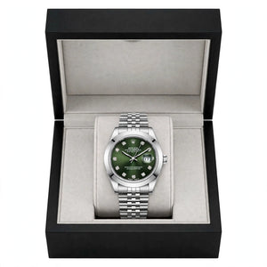 Emerald Diamond Dark Green Dial Silver Jubilee Chain Date Watch
