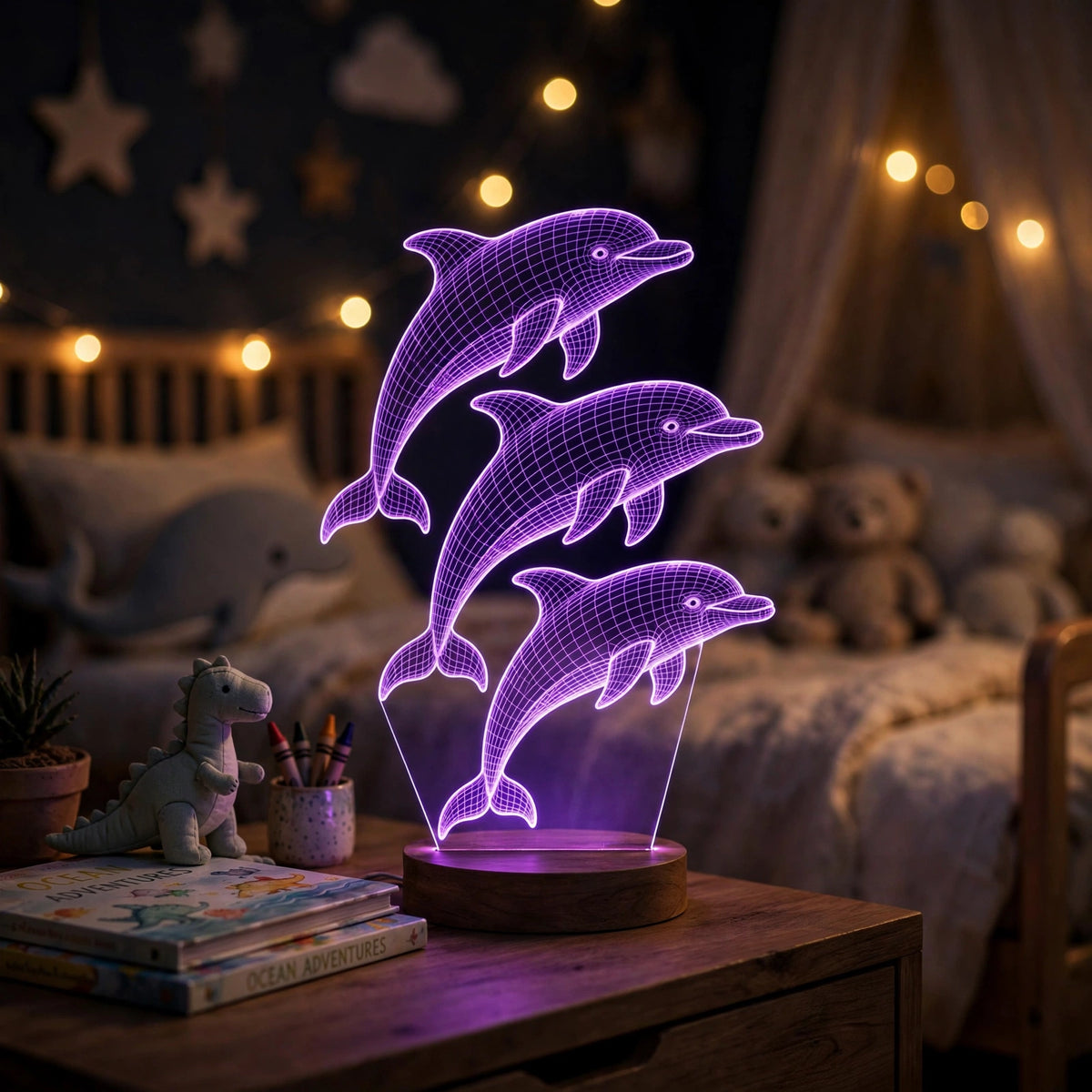 3D Dolphin Lamp | Creates a Stunning Light Show In Any Room | Colour Changing Patterns Using The Remote Control.