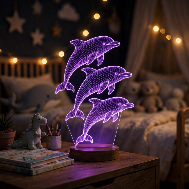 3D Dolphin Lamp | Creates a Stunning Light Show In Any Room | Colour Changing Patterns Using The Remote Control.