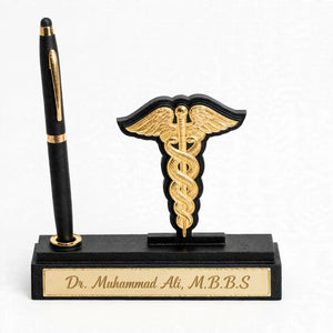 Personalized Solid Wooden Table Name Plate with Pen Holder – Custom Name | Pakistan