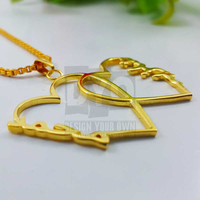 Personalized Name Necklace - Double Heart Design
