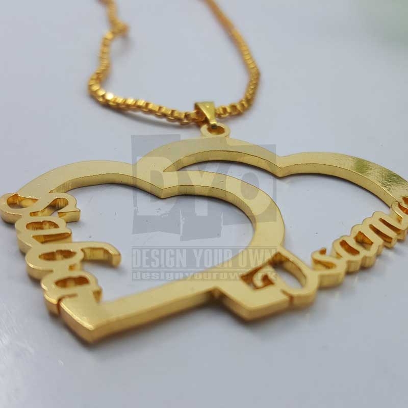Personalized Name Necklace - Double Heart Design