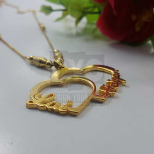 Personalized Name Necklace - Double Heart Design