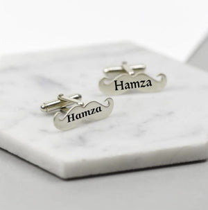 Mustache Name Engraved Cufflinks: (Free Custom Engraving)