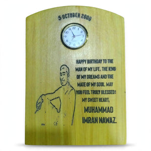 Personalized Engraved Wooden Clock Table Frame 5x7 – Custom Name & Photo | Gift Pakistan