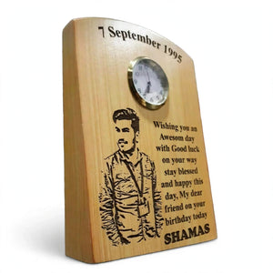 Personalized Engraved Wooden Clock Table Frame 5x7 – Custom Name & Photo | Gift Pakistan