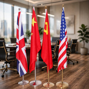 Customized Floor Flag with Stand – Indoor Standing Flag | National Flags with Stainless Steel / Gold Pole for Office, Conference Hall & Embassy Decor