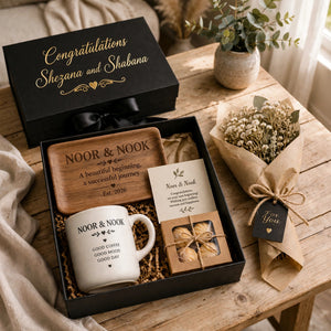 Customized Gift Box with Engraved Wooden Plate, Mug, Cards & Cookies | DYO