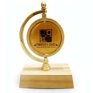 Personalized Golden Globe Trophy with Wooden Base – Rotating Metal Corporate Award | Pakistan