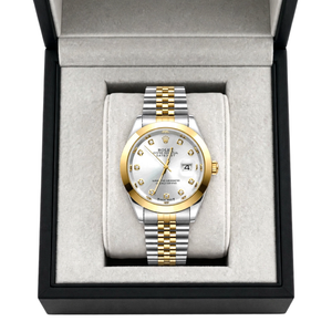Prestige Luxury White Diamond Dial Two-Tone Gold & Silver Watch with Gift Box