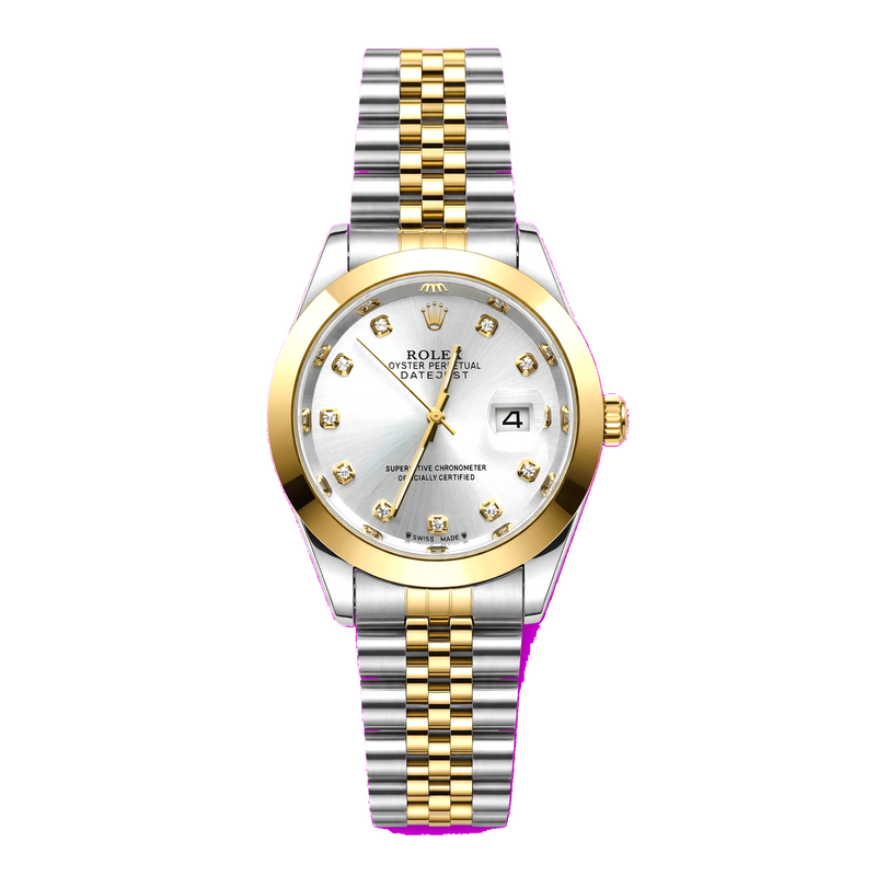 Prestige Luxury White Diamond Dial Two-Tone Gold & Silver Watch with Gift Box
