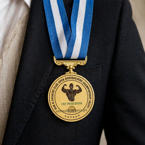 Custom Gold Bodybuilding Championship Medal – Personalized 1st Position Award