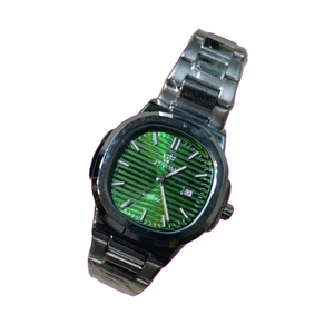 Emerald Wave Luxury Green Dial Watch for Men – Silver Stainless Steel with Gift Box