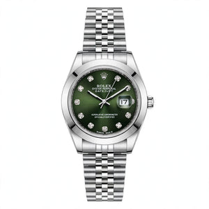 Emerald Diamond Dark Green Dial Silver Jubilee Chain Date Watch