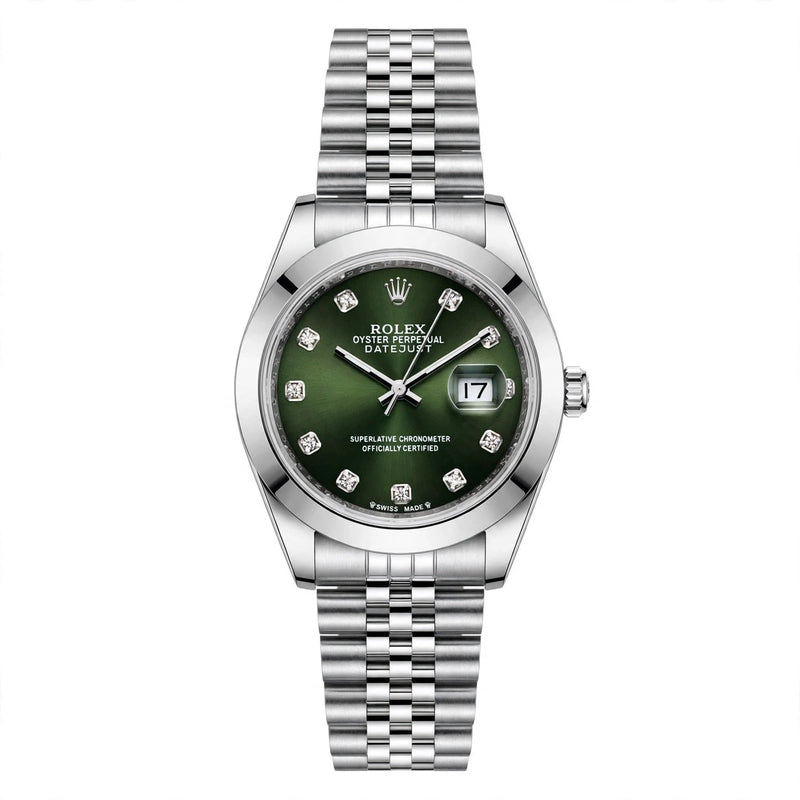 Emerald Diamond Dark Green Dial Silver Jubilee Chain Date Watch