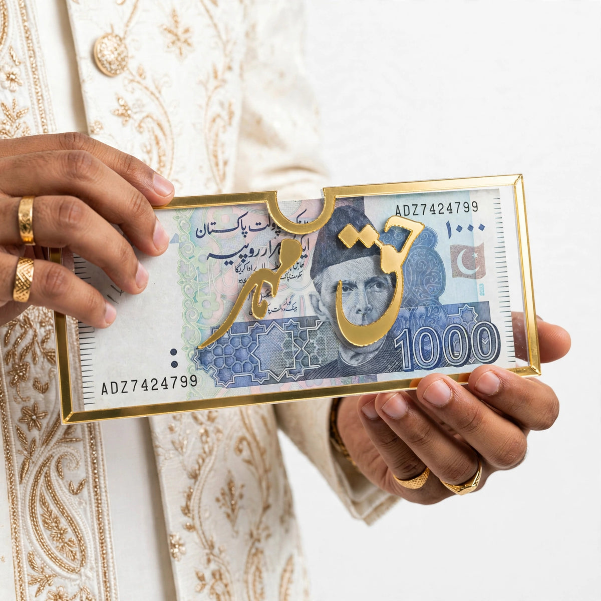 Acrylic Haq Mehar Envelope with Gold Border - Luxury Nikkah Gift Envelope