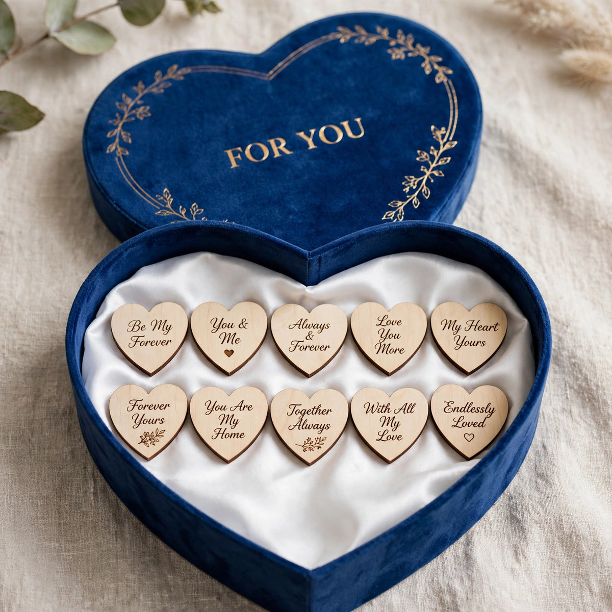 Customized Text Engraved Heart Design Wooden Gift Item