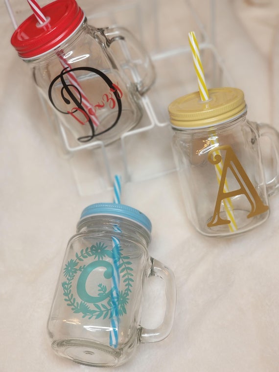 Personalized Mason jar glass tumbler with straw: Buy Online At Design You Own