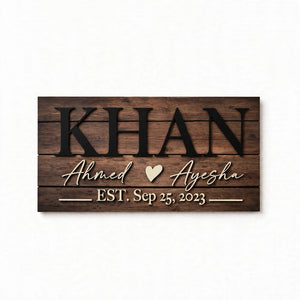 Customized Solid Wooden Engraved & 3D Family Name Sign | Personalized Couple Name & Established Date Wooden Wall Decor