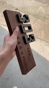 Solid Wooden House Name Plate Engraved With 3D Black Acrylic Text - 12x6 inches