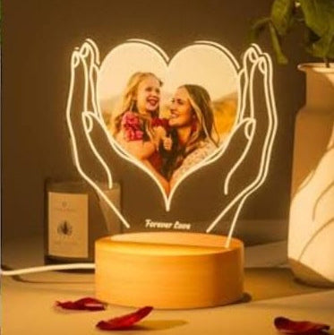 Personalized Heart in Hands Photo LED Lamp – Custom Acrylic Night Light